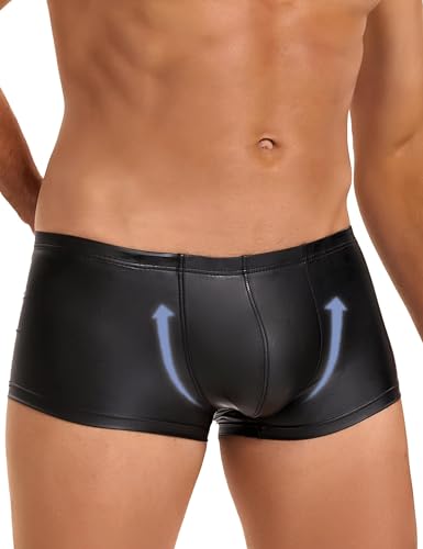 ohyeahlady Latex Boxershorts für Männer Erotisch Reizwäsche für Sex Dessous Sexy Unterwäsche Große Größen Leder Underwear Wetlook Slips Clubwear Hohe Elastizität Unterhosen Schwarz XL von ohyeahlady