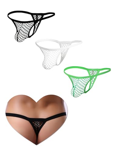 ohyeahlady Herren String 3er Pack Sexy Tanga Gay Unterwäsche Erotische Dessous Sissy Höschen Große Größen Netz Slip Transparent Thong Low Rise Unterhosen Reizwäsche Mesh Underwear Box Packung L von ohyeahlady