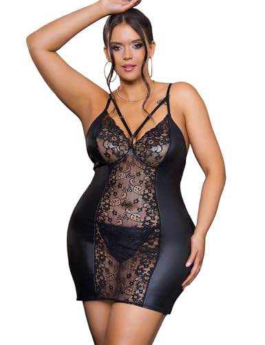 ohyeahlady Lederkleid Damen Große Größen Latex Dessous Sexy Unterwäsche Wetlook Kleid Kunstleder Rave Outfit V-Ausschnitt Partykleid Curvy Minikleid Clubwear Mollig Reizwäsche Schwarz XL ohyeahlady Lederkleid Damen Große Größen Latex Dessous Sexy Unterwäsche Wetlook Kleid Kunstleder Rave Outfit V-Ausschnitt Partykleid Curvy Minikleid Clubwear Mollig Reizwäsche Schwarz XL von ohyeahlady