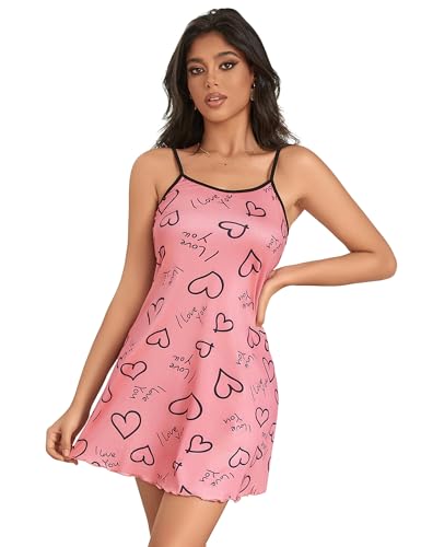 ohyeahlady Nachthemd Damen Sexy Stain Negligee Kurz Babydoll Nachtwäsche Dessous Set Lingerie Nachtkleid Curvy Ärmellos Chemise Sleepwear Große Größen mit Verstellbare Spaghettiträger（Rosa,3XL-4XL） von ohyeahlady