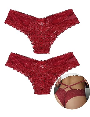 ohyeahlady Erotisch Höschen Damen Übergröße Sexy String Tanga Damen Unterwäsche Reizwäsche Große Größen Spitze Pantys Mollige Frauen Hipster Unterhose Plus Size Slip Atmungsaktiv Rot,M-L von ohyeahlady