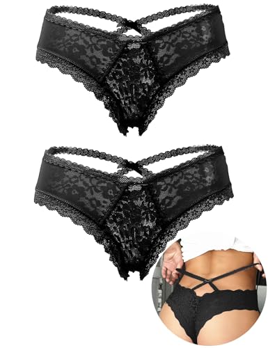 ohyeahlady Erotisch Höschen Damen Übergröße Sexy String Tanga Damen Unterwäsche Reizwäsche Große Größen Spitze Pantys Mollige Frauen Hipster Unterhose Plus Size Slip Atmungsaktiv Schwarz,3XL-4XL von ohyeahlady