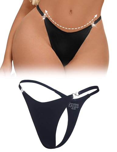 ohyeahlady Damen String Tanga Mini G-String T-Back Slip Sexy Micro Thong Seamless Unterhosen Sommer Große Größen Unterwäsche Nahtlose Underwear Brazilian Hipster Strand Glitzer Bikini Schwarz M von ohyeahlady