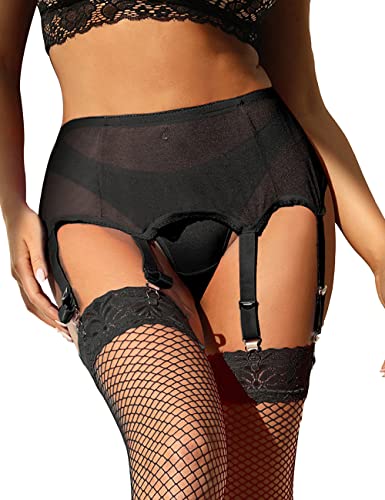 ohyeahlady Strapsgürtel mit Strümpfe Set Für Damen Strumpfhalter und Strapse Set Strapsen Halter Dessous Große Größen mit 6 Metallclips StrumpfbandEU 36 38(Schwarz B,XS-S) von ohyeahlady