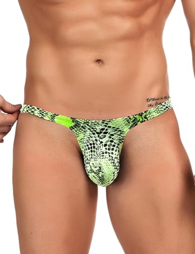 ohyeahlady String Tanga Männer Schlangen Muster Unterhosen Slip Große Größen Dessous Reizwäsche Herren Low Rise G-Stirng Unterwäsche Jockstrap Sport Mini Thong Pouch Underwear Briefs Grün S von ohyeahlady