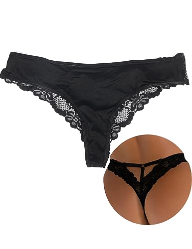 ohyeahlady String Tanga Damen Sexy Dessous Spitze Tangas Set Niedrige Taille Erotisch Slips Große Größen Thong Frauen Bikini Hipster Pantys Unterwäsche Unterhosen(Schwarz A,3XL-4XL) von ohyeahlady