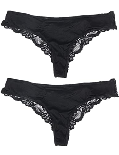 ohyeahlady Thong Schwarz Unterhosen Damen 2er Packs Panty Spitze String Tanga Set Brazilian Slip Große Größen Reizwäsche(Schwarz,3XL-4XL) von ohyeahlady