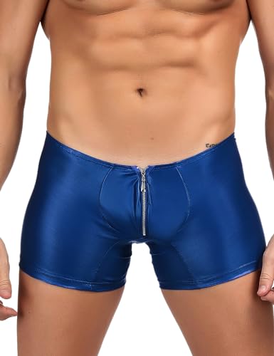 ohyeahlady Wetlook Männer Sexy Dessous Erotische Slips für Herren Sissy Höschen Gay Unterwäsche Unterhosen Kunstleder Große Größen Reizwäsche Underwear String Tanga Leder Shorts Blau L von ohyeahlady