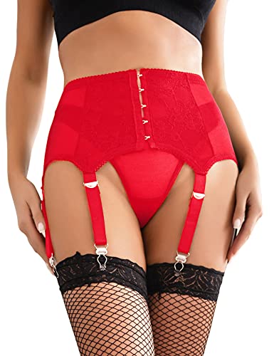 ohyeahqueen Damen Hosenträger Strapsgürtel Strumpfband Hipster Verstellbar Strapsen Belt Garter Dessous Strapshalter Spitze Strumpfgürtel für Frau, Rot, 3XL-4XL, 33P5196 von ohyeahqueen