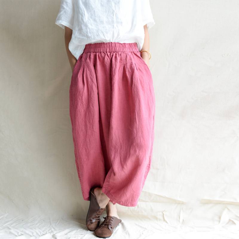 Benutzerdefinierte Leinen Cropped Hose Retro Freizeithose Mit Weitem Bein von ohyeahrock
