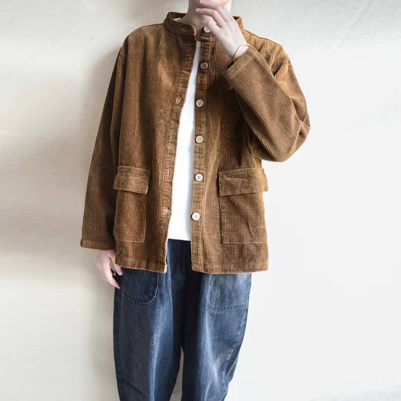 Damen Retro Cord Kurzmantel Bequeme Warme Jacken Streetwear Trenchcoat Mit Holzknöpfen Freizeitmantel Handgemachter Mantel von ohyeahrock