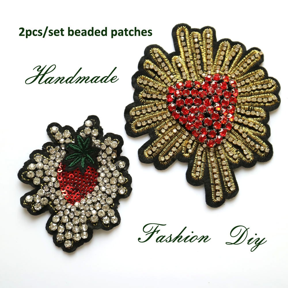 2 Teile/Satz Handgemachte 3D Strass Perlen Patches Für Kleidung Diy Nähen Auf Früchte Patch Stickerei Applikation Dekorative Pailletten Parches von okahome