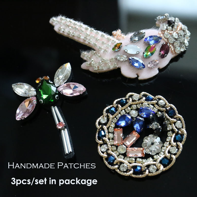 3 Teile/Los Handgemachte Strass Aufnäher Vogel Tiere Applikationen Stickerei Blume Für Hüte Kleidung Taschen Perlen Pailletten Parch von okahome