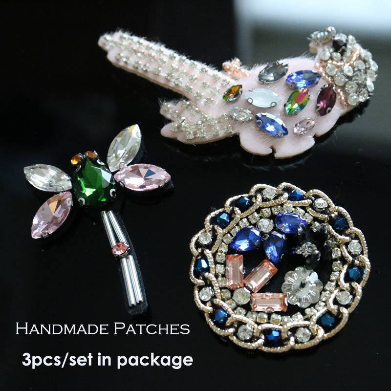 3 Teile/Los Handgemachte Strass Aufnäher Vogel Tiere Applikationen Stickerei Blume Für Hüte Kleidung Taschen Perlen Pailletten Parch von okahome