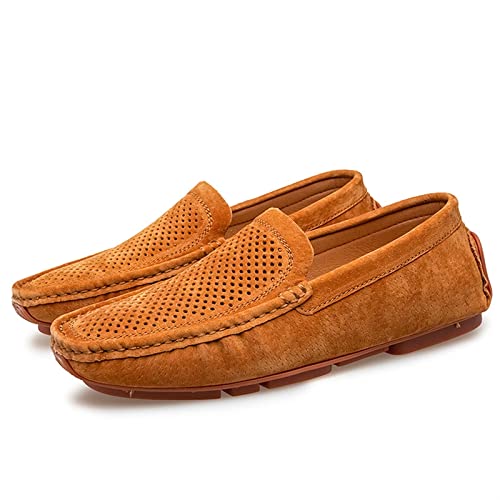 okuya Herren Halbschuhe Atmungsaktive Einfache Mokassins Autofahrerschuhe Flacher Absatz Leichte rutschfeste Lässige Hochzeit Slip-on(Color:Brown Perforated,Size:39 EU) von okuya