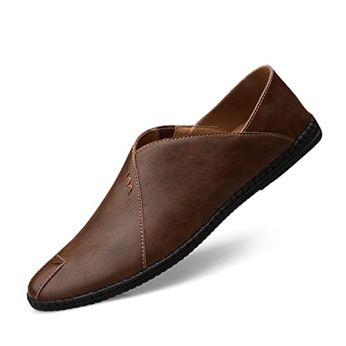 okuya Herren-Loafer aus echtem Leder, runde Zehenpartie, Nähte, atmungsaktiv, rutschfest, leicht, bequem, Party-Mode-Slipper(Size:38 EU) von okuya