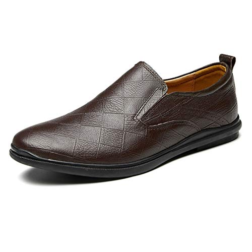 okuya Loafer for Herren, schlicht, mit Karomuster, Loafer-Schuhe aus Leder, rutschfest, Flacher Absatz, flexibel, lässig, for Reinschlüpfen(Color:Braun,Size:41 EU) von okuya