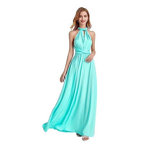 okwish Damen Abendkleid Multi-tragen Maxikleid Brautjungfernkleid wickelkleid Damen Schulterfrei Cocktailkleid V-Ausschnitt Abendkleider Abschluss Sommer Strandkleid Hochzeit Hellblau M/36-38 von okwish