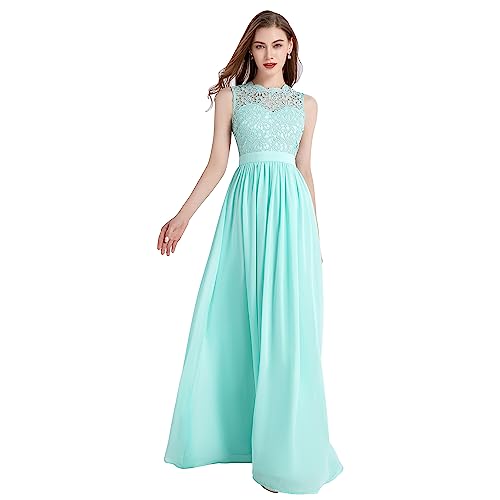 okwish Damen Abendkleider Spitzenkleid Elegant für Hochzeit Brautjungfernkleider Cocktailkleid Chiffon Abschlusskleid lang Ballkleid Grün L/36 von okwish