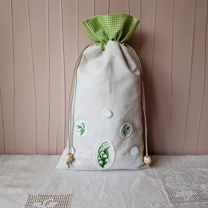 Leinenbeutel - Maiglöckchen 37x20 cm Bauernleinen von oldlinen4you