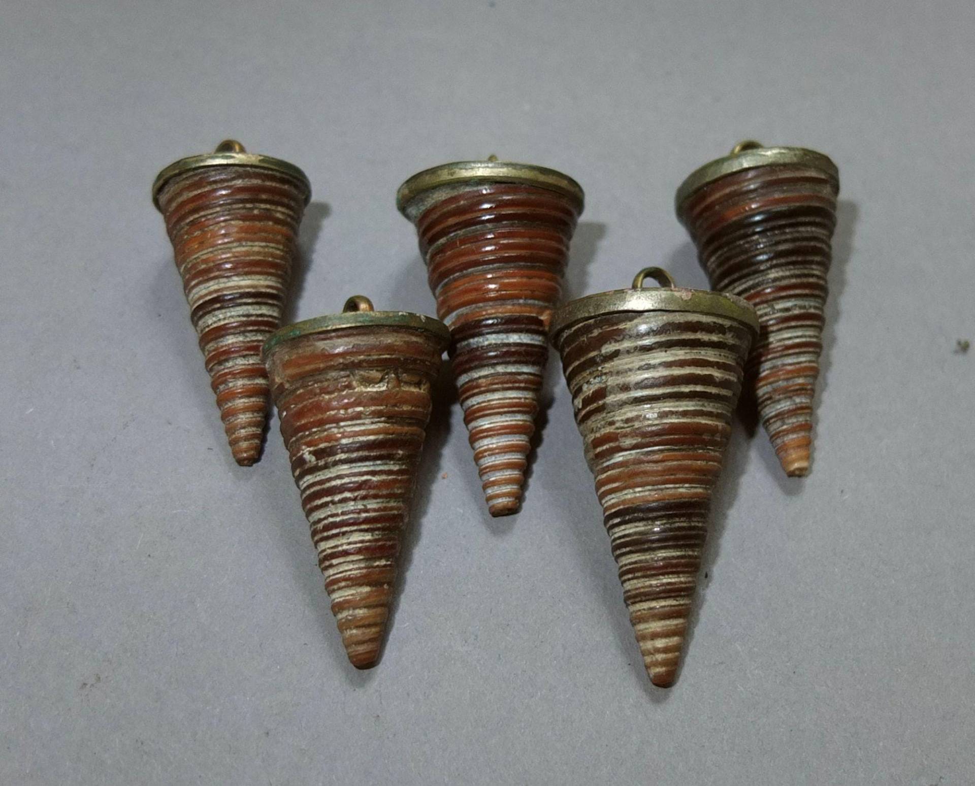 Fünf Schneckenanhänger Mit Metallfassung, Natürlicher Volksschmuck, Charmante Kunst Aus Der Himalaya-Region, Kostenloser Versand von oldmaya