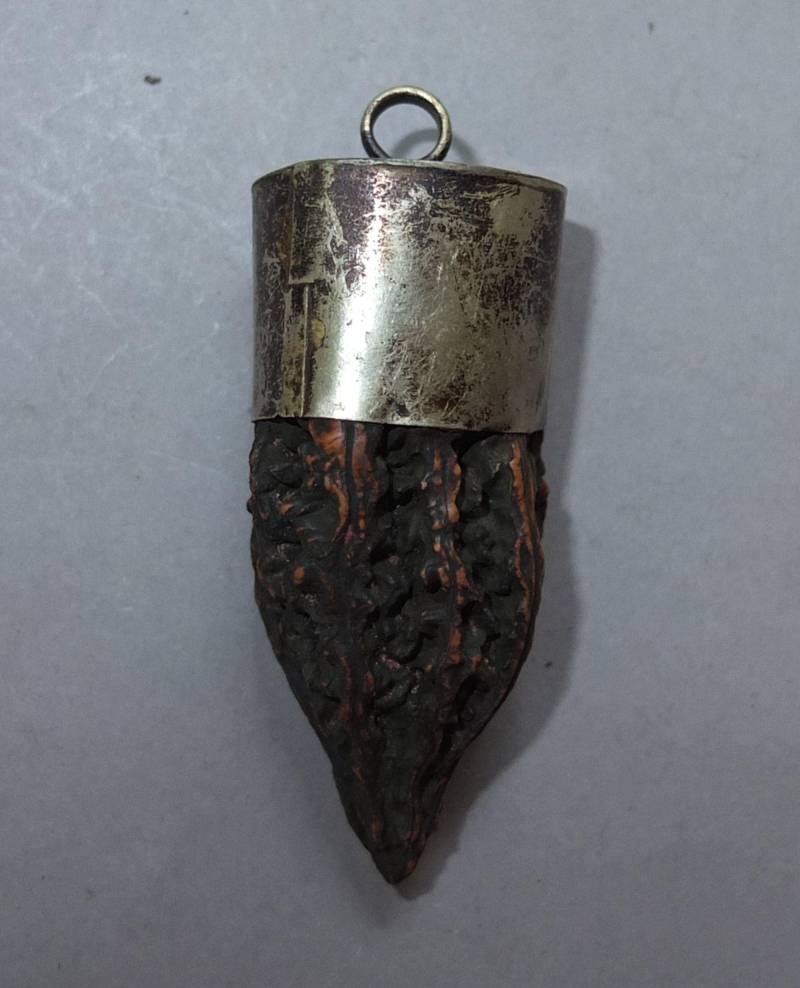 Großer Samen Anhänger, Metallfassung, Nepal Folk Amulett von oldmaya
