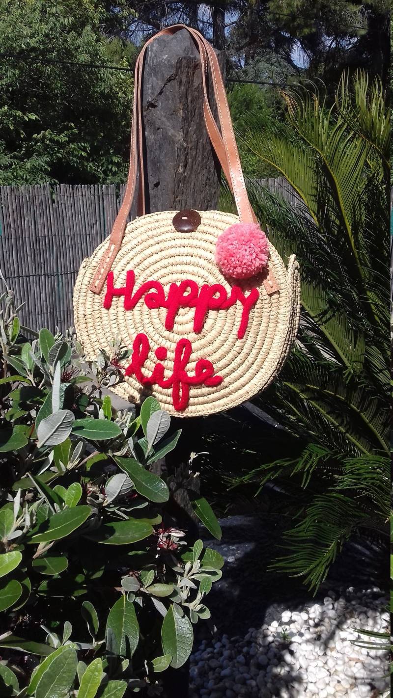 Runde Häkelhandtasche Aus Bast Mit Anpassbarem Text von olgaetc