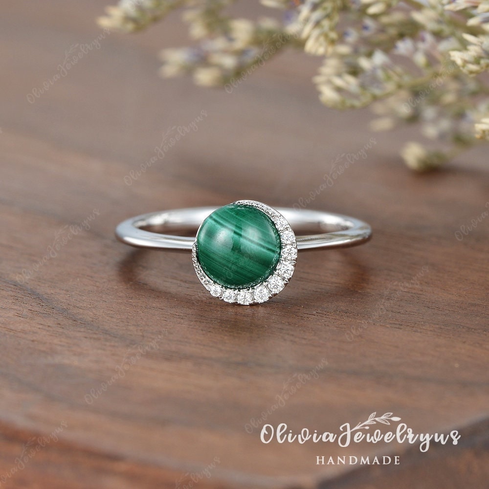 Malachit Verlobungsring Pfau Ring Solitär Grüner Stein Braut Jahrestag Geschenk Persönlichkeit Versprechen Schmuck von oliviajewelryus