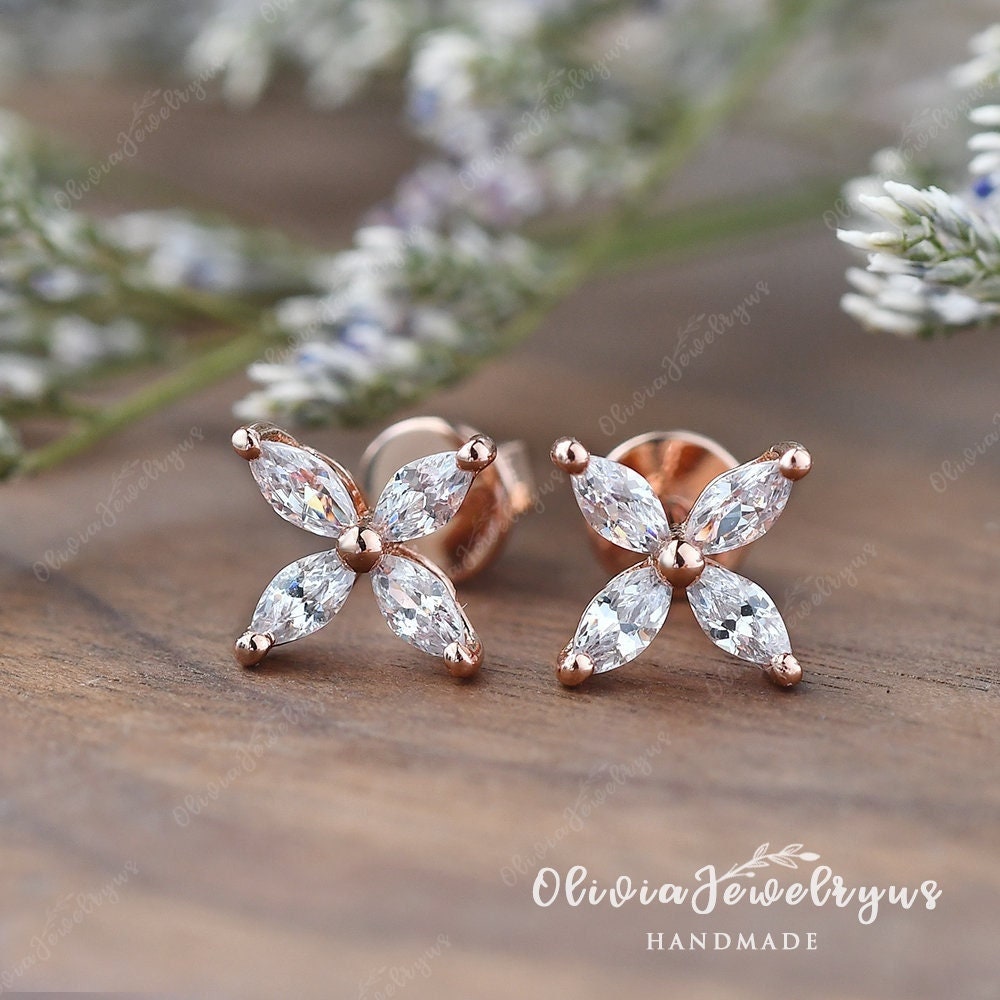 Marquise Moissanite Ohrstecker Blume Simulierte Diamant Ohrringe Brautjungfer Cocktail Brautschmuck Geschenk Für Sie von oliviajewelryus