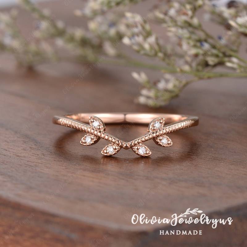 Mini Diamant Blatt Ehering Zierliche Rebe Design Gold Ring Vintage Minimalist Zweig Band Einzigartige Geschwungene Stapeln Zarte von oliviajewelryus