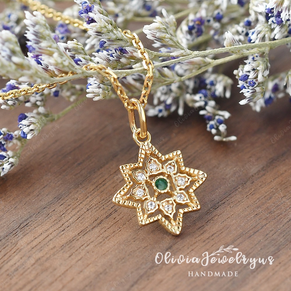 Schneeflocke Halskette Gold Smaragd Und Moissanite Sterling Silber Anhänger Zierliche Kette Persönlichkeit Schmuck Geschenke Forher von oliviajewelryus