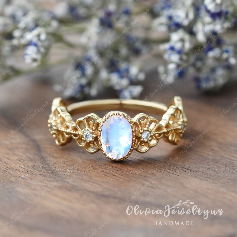 Vintage Inspiriert Mondstein Ring Natürliche Regenbogen Blumenranke Handgemachte Silber Versprechen Jahrestag Geschenk Für Sie von oliviajewelryus