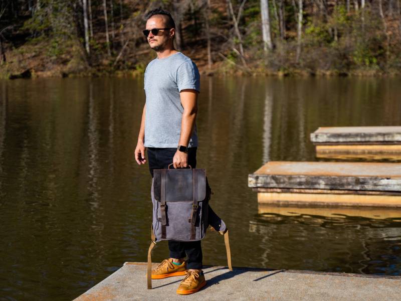 Schwarzer Canvas Rucksack Für Die Schule, Leder Mann/Frau, Unisex Reiserucksack, Mit Taschen, Großer von olpr