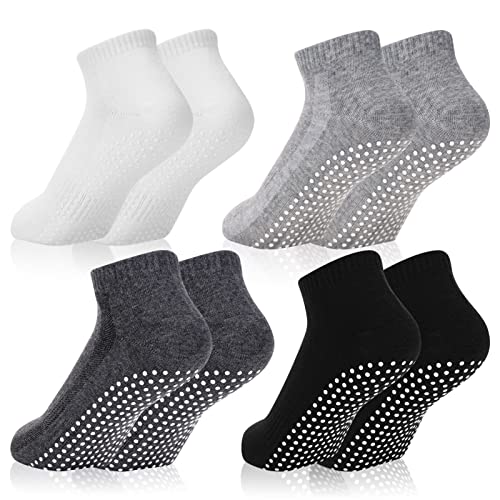 olyee 4 Paar Stoppersocken Damen Herren, Yoga Socken für Damen Rutschfeste Socken, Antirutschsocken Erwachsene für Ballett, Pilates, Krankenhaus, Zuhause, Haussocken mit Kissen von olyee