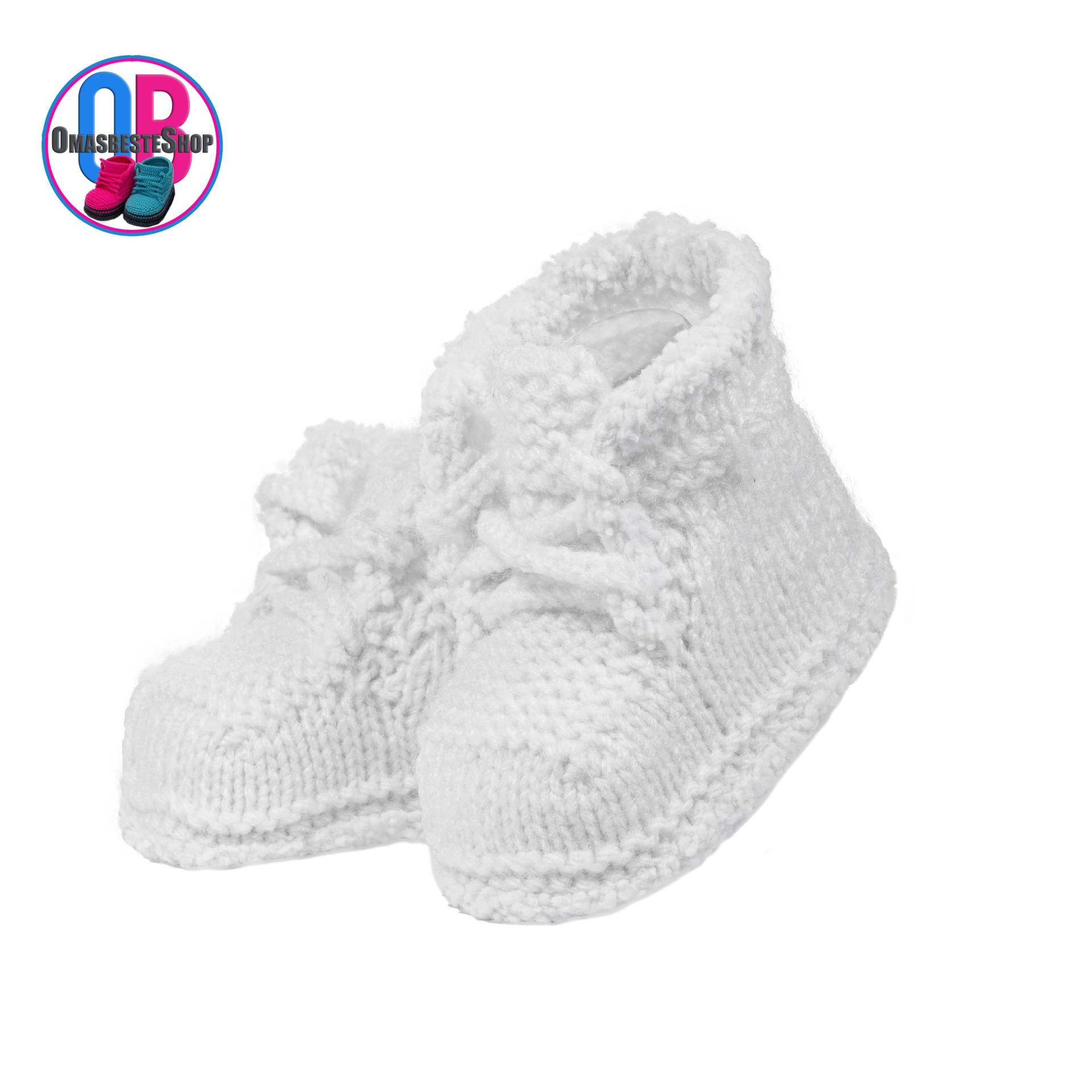 Babyschuhe, Gestrickt, Ohne Naht, 9 cm., Babypolyacryl, Weiß von omasbesteShop