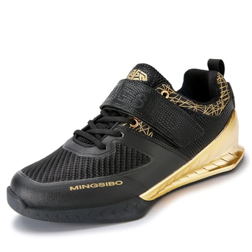 omcam Gewichtheben Kniebeugen Schuhe Für Männer & Frauen - rutschfeste Powerlifting Trainingsschuhe Atmungsaktive Kreuzheben Workouts Turnschuhe,Gold,44 EU von omcam