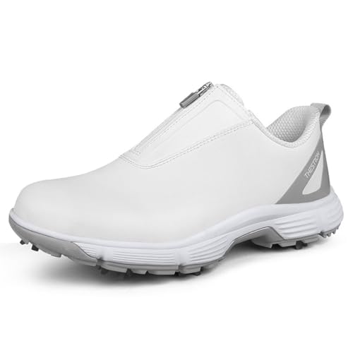 omcam Golfschuhe Mit Spikes Und Reißverschluss, Hineinschlüpfen wasserdichte Tennisschuhe Für Damen Leichte Golfturnschuhe,Weiß,41 EU von omcam