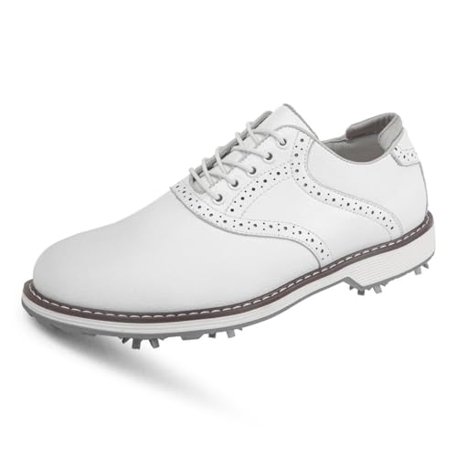 omcam Herren Spiked Golf Turnschuhe Wasserdicht Golfen Gehen Sport Training Turnschuhe Leicht Für Golfer,Weiß,42 EU von omcam