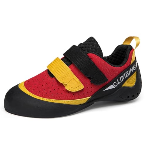 omcam Kinder Teenager Anfänger Kletterschuhe Für Sport & Fitnessstudio, Damen Leichte Atmungsaktive Mesh Indoor Boulderschuhe,Rot,40 EU von omcam