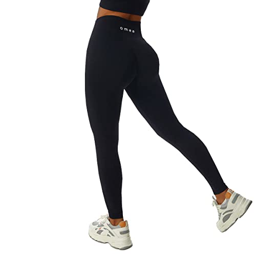 omea sports Leggings Damen, High Waist, Blickdicht, Lang, Slim Fit, Hohe Taille, Push Up Booty, Workout, Leggins, Yogahose, Butt Scrunch (as3, Alpha, l, Slim, Regular, Black) von omea sports