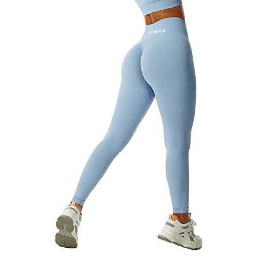 omea sports Leggings Damen, High Waist, Blickdicht, Lang, Slim Fit, Hohe Taille, Push Up Booty, Workout, Leggins, Yogahose, Butt Scrunch (as3, Alpha, m, Slim, Regular, SkyBlue) von omea sports