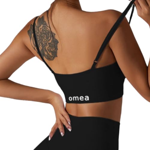 omea sports Sport BH für Damen Top Spaghetti Träger Fitness Gymtop Workout Fitnessstudio Sportoberteil (DE/NL/SE/PL, Alphanumerisch, L, Regular, Regular, Schwarz) von omea sports