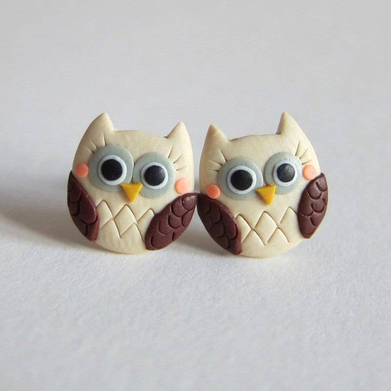 Handgemachte Beige Eule Ohrringe - Polymer Clay Tier Schmuck Halloween Geschenk Weihnachtsgeschenke Für Kinder von omifimo