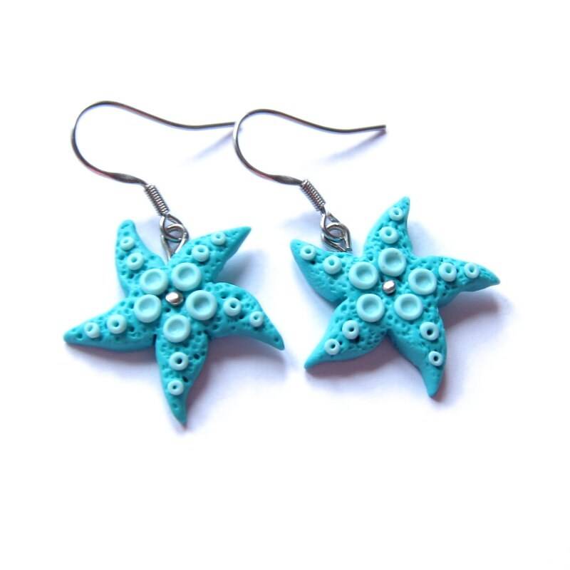 Blaue Seestern Ohrringe Polymer Clay Schmuck von omifimo