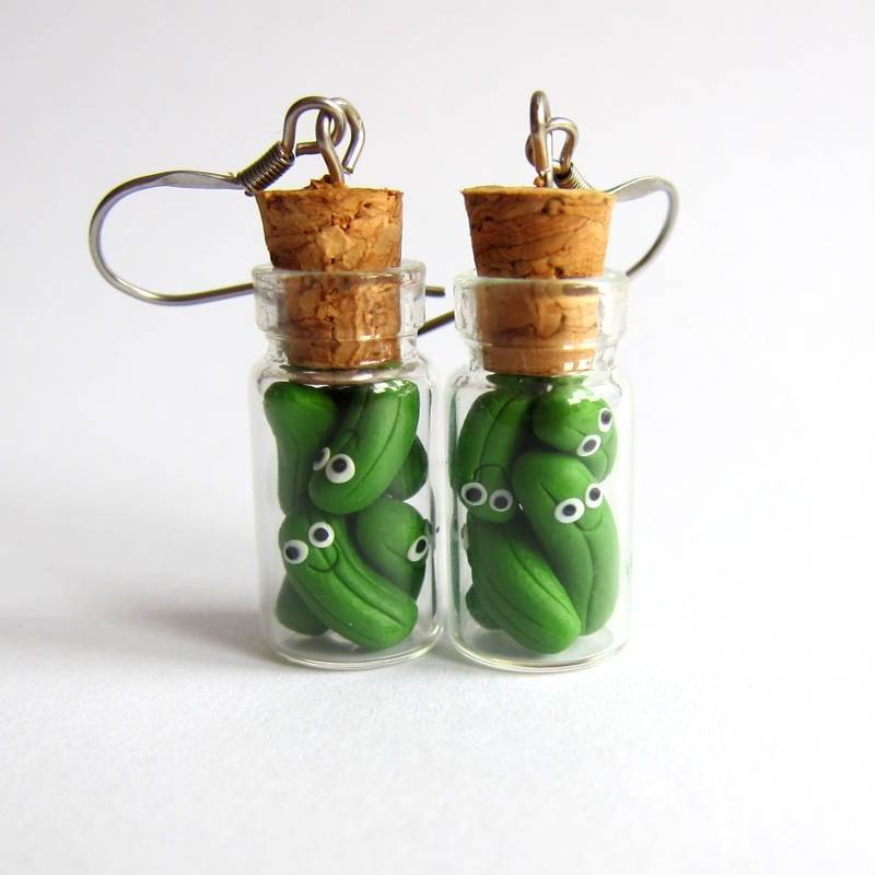 Gurken Im Glas Ohrringe - Polymer Clay Pickles Grüne Lustige Weihnachts Geschenkidee Für Mama von omifimo