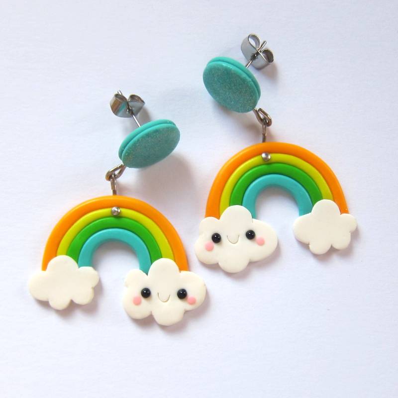 Handgefertigte Ohrringe Aus Polymer Clay Regenbogen Edelstahl Ohrstecker von omifimo