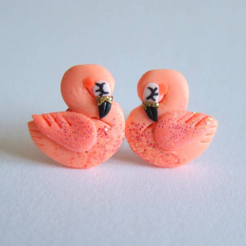 Handgemachte Flamingo-Ohrringe Ohrstecker Aus Edelstahl Mit Fimo von omifimo
