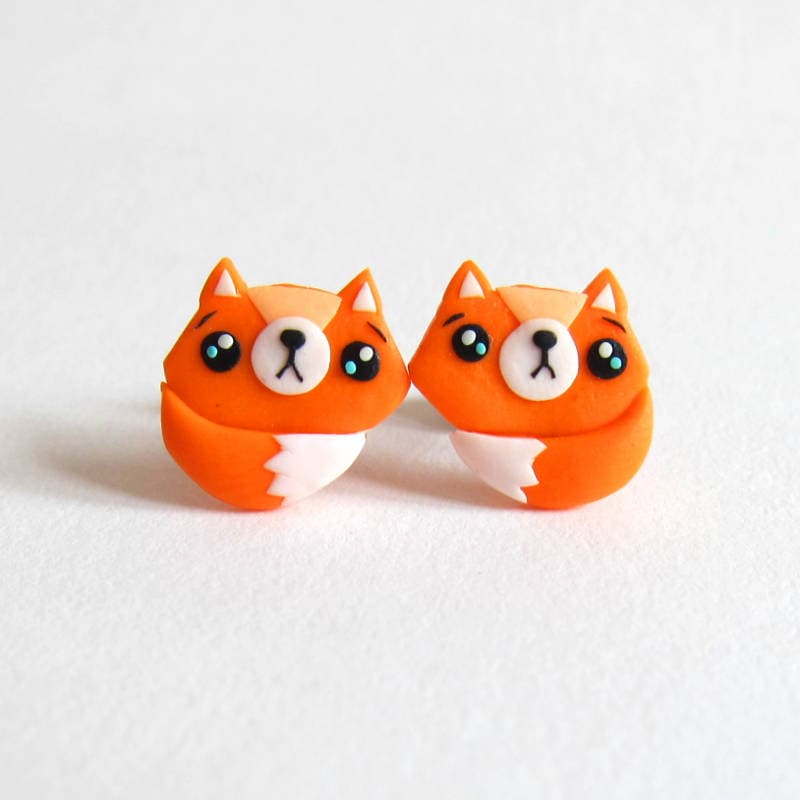 Handgemachte Fuchs Ohrstecker Polymer Clay Tier Schmuck von omifimo