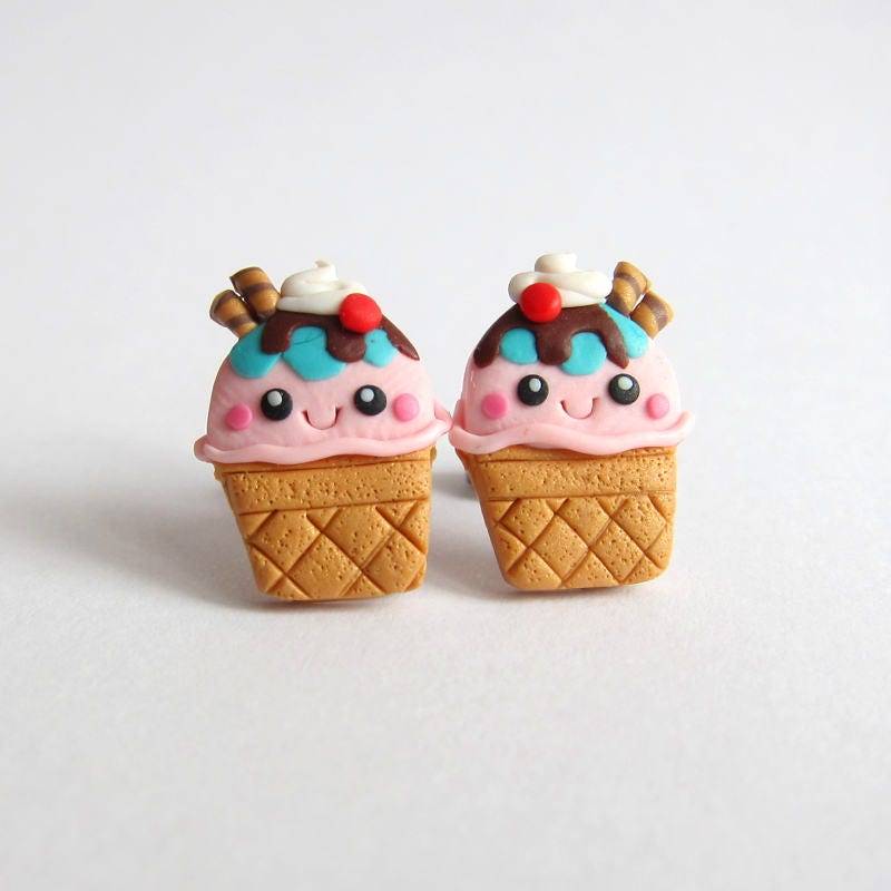 Handgemachte Kawaii Eisbecher Ohrstecker Miniatures Essen Schmuck Aus Polymer Clay von omifimo