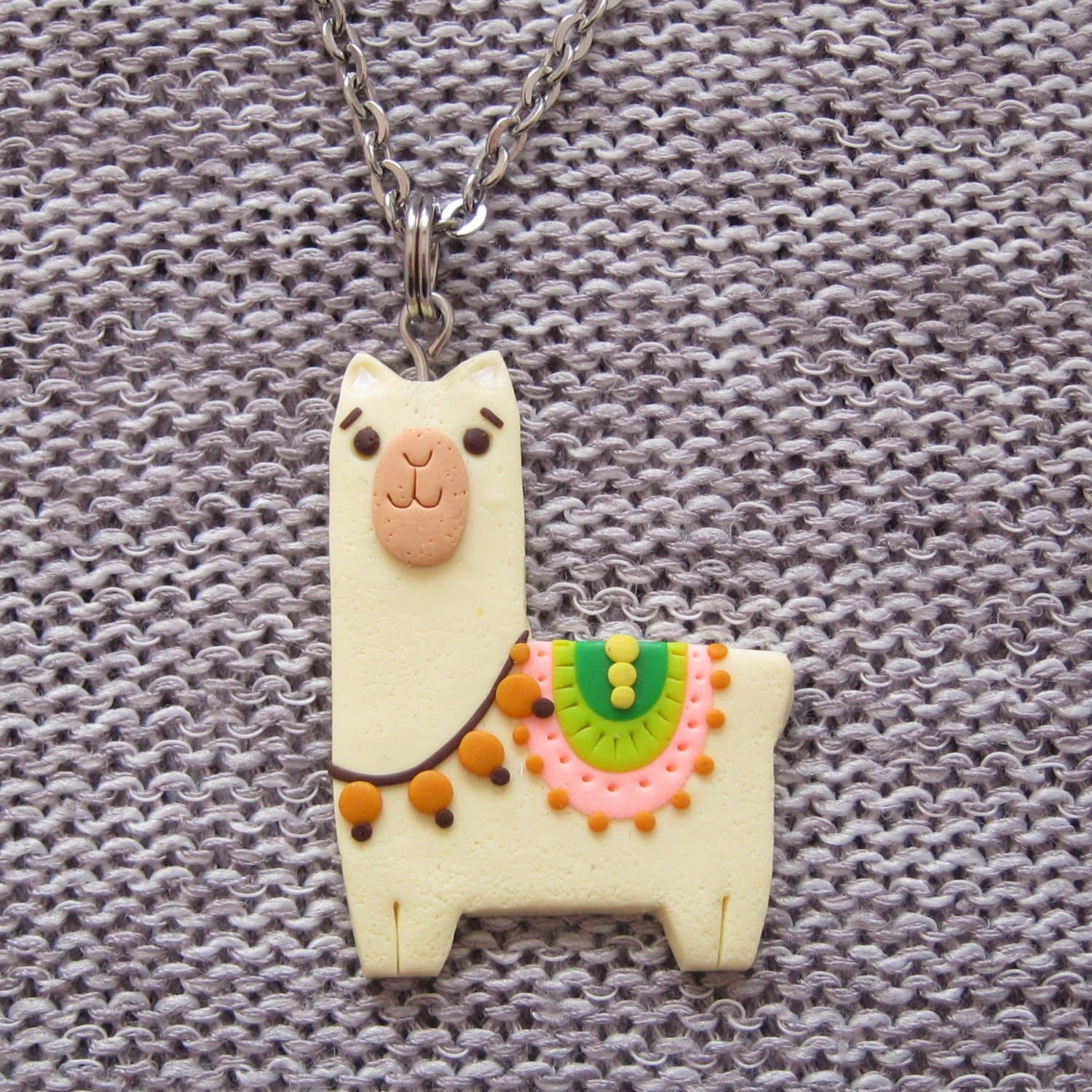 Handgemachte Lama-Halskette Aus Polymer Clay Edelstahlkette von omifimo